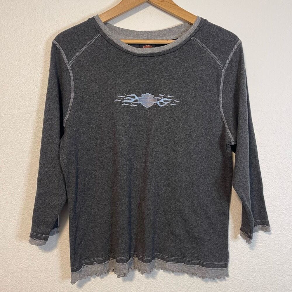 Harley-Davidson‎ Grey Ruffle Trim T-Shirt Size XL